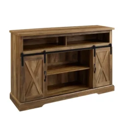 Kirkland's Home Tv Stands & Media Consoles-Rustic Oak Sliding Barn Door Highboy Tv Stand