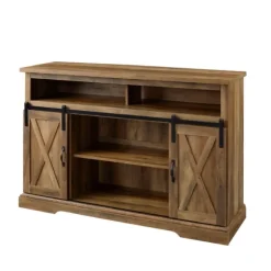 Kirkland's Home Tv Stands & Media Consoles-Rustic Oak Sliding Barn Door Highboy Tv Stand