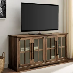 Kirkland's Home Tv Stands & Media Consoles-Rustic Oak Window 4-Door Tv Stand