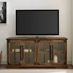 Kirkland's Home Tv Stands & Media Consoles-Rustic Oak Window 4-Door Tv Stand