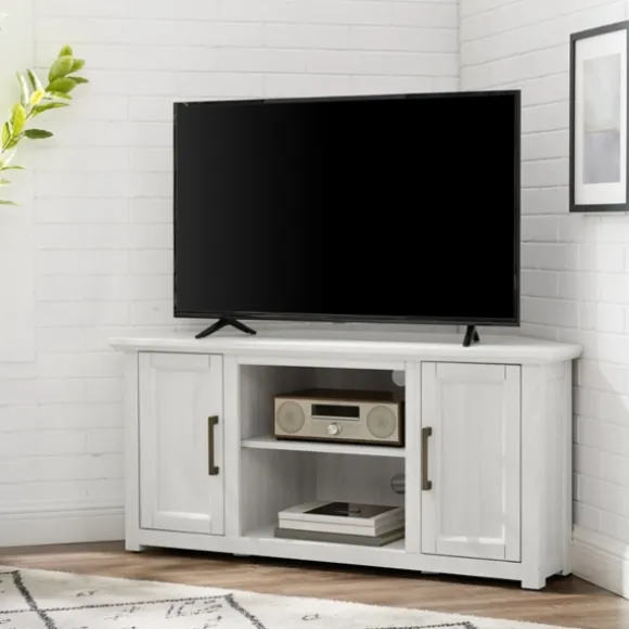 Kirkland's Home Tv Stands & Media Consoles-Rustic White Katy-Corner Tv Stand