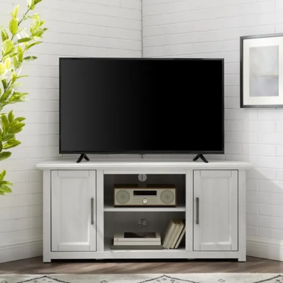 Kirkland's Home Tv Stands & Media Consoles-Rustic White Katy-Corner Tv Stand