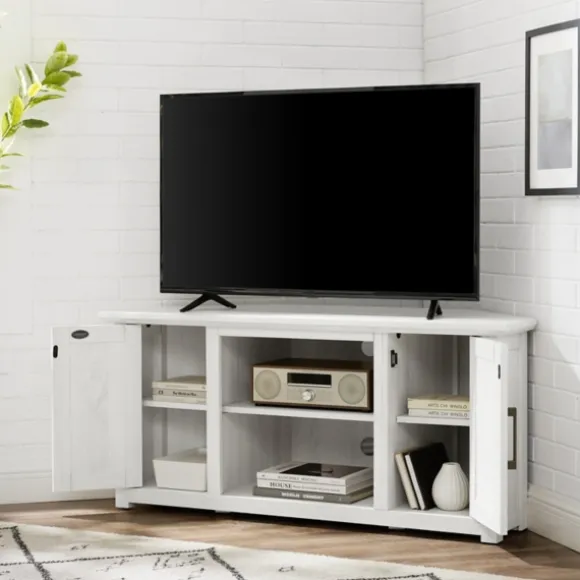 Kirkland's Home Tv Stands & Media Consoles-Rustic White Katy-Corner Tv Stand