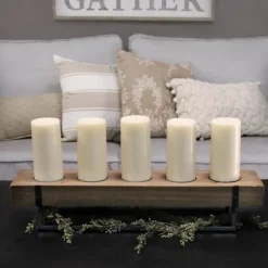 Kirkland's Home Candle Holders-Rustic Wood Candle Runner With Metal Stand