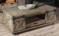 Kirkland's Home Coffee Tables-Rustic Wood Rolling Barn Door Coffee Table