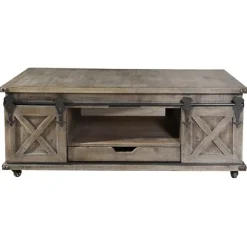 Kirkland's Home Coffee Tables-Rustic Wood Rolling Barn Door Coffee Table