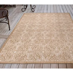 Kirkland's Home Outdoor Rugs-Sand Embellished Scroll Indoor/Outdoor Rug, 4X7
