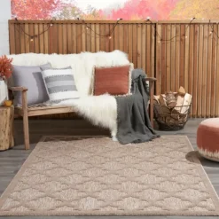 Kirkland's Home Outdoor Rugs-Sandstone Natural Trellis Outdoor Area Rug, 4X6