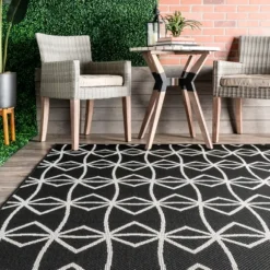 Kirkland's Home Outdoor Rugs-Sanford Gray Geometric Shapes Outdoor Rug, 5X8