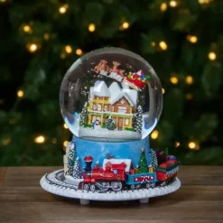 Kirkland's Home Statues & Figurines-Santa And Revolving Train Musical Water Globe