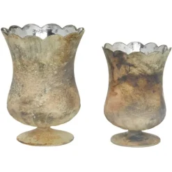 Kirkland's Home Vases-Scalloped Rustic Glass Cup Vases, Set Of 2