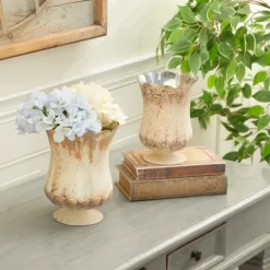 Kirkland's Home Vases-Scalloped Rustic Glass Cup Vases, Set Of 2