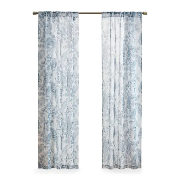 Kirkland's Home Curtains & Drapes-Sheer Blue Botanical Curtain Panel Set, 95 In.