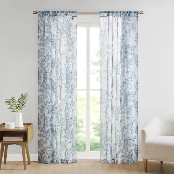 Kirkland's Home Curtains & Drapes-Sheer Blue Botanical Curtain Panel Set, 95 In.