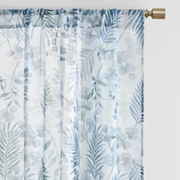 Kirkland's Home Curtains & Drapes-Sheer Blue Botanical Curtain Panel Set, 95 In.