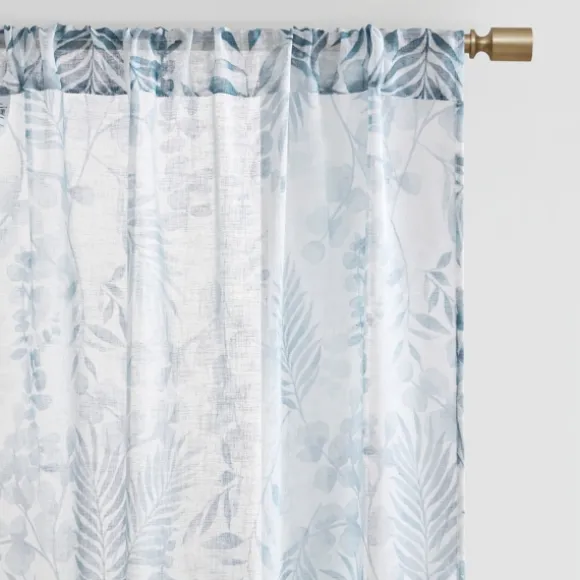 Kirkland's Home Curtains & Drapes-Sheer Blue Botanical Curtain Panel Set, 95 In.