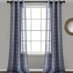 Kirkland's Home Curtains & Drapes-Sheer Navy Textured Curtain Panel Set, 84 In.