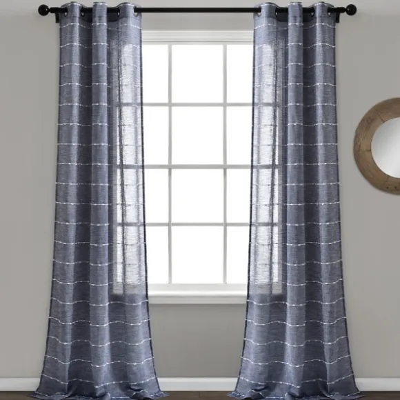 Kirkland's Home Curtains & Drapes-Sheer Navy Textured Curtain Panel Set, 84 In.