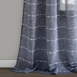 Kirkland's Home Curtains & Drapes-Sheer Navy Textured Curtain Panel Set, 84 In.