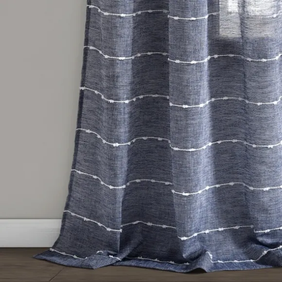 Kirkland's Home Curtains & Drapes-Sheer Navy Textured Curtain Panel Set, 84 In.