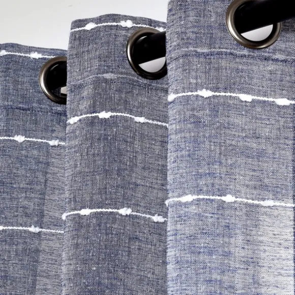 Kirkland's Home Curtains & Drapes-Sheer Navy Textured Curtain Panel Set, 84 In.