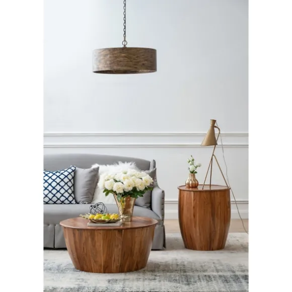 Kirkland's Home Accent & End Tables-Sheesham And Mango Wood Drum Accent Table