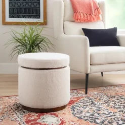 Kirkland's Home Benches & Ottomans-Sherpa Upholstered Storage Ottoman