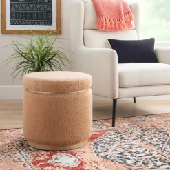 Kirkland's Home Benches & Ottomans-Sherpa Upholstered Storage Ottoman