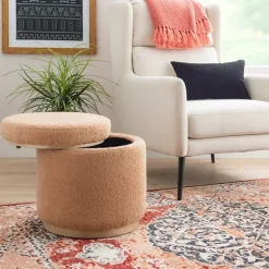 Kirkland's Home Benches & Ottomans-Sherpa Upholstered Storage Ottoman