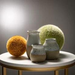 Kirkland's Home Vases-Short Terracotta Two-Tone Speckled Vases, Set Of 3