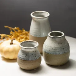 Kirkland's Home Vases-Short Terracotta Two-Tone Speckled Vases, Set Of 3