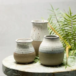 Kirkland's Home Vases-Short Terracotta Two-Tone Speckled Vases, Set Of 3