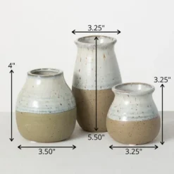 Kirkland's Home Vases-Short Terracotta Two-Tone Speckled Vases, Set Of 3