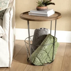 Kirkland's Home Accent & End Tables-Side Table With Metal Wire Basket
