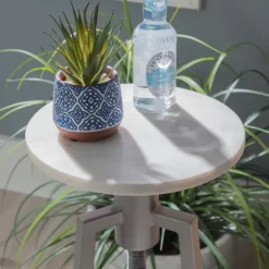 Kirkland's Home Accent & End Tables-Silver And White Marble Adjustable Drink Table