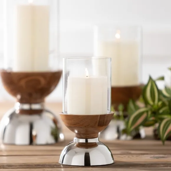 Kirkland's Home Candle Holders-Silver And Wood Pillar Candle Holders, Set Of 3