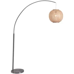Kirkland's Home Floor Lamps-Silver Arch Woven Shade Floor Lamp