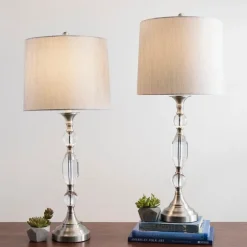 Kirkland's Home Table Lamps-Silver Crystal Table Lamp, Set Of 2