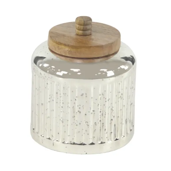 Kirkland's Home Decorative Bowls & Jars-Silver Glass Jars With Wooden Lids, Set Of 3