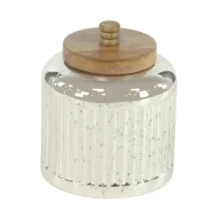 Kirkland's Home Decorative Bowls & Jars-Silver Glass Jars With Wooden Lids, Set Of 3