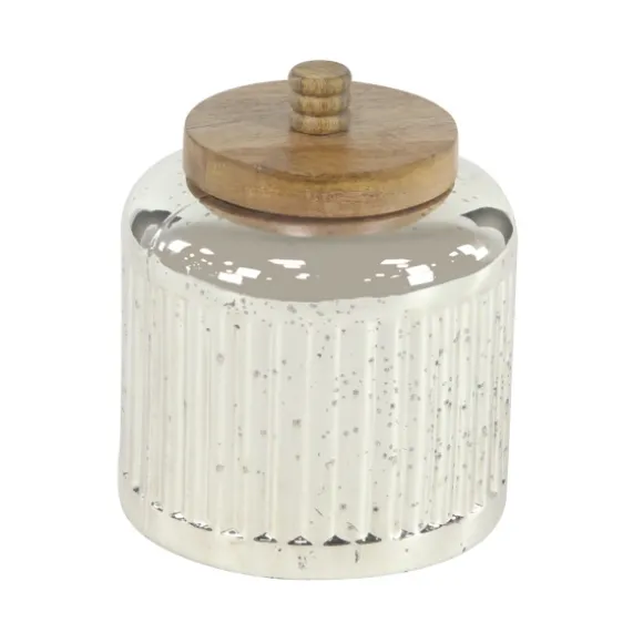 Kirkland's Home Decorative Bowls & Jars-Silver Glass Jars With Wooden Lids, Set Of 3