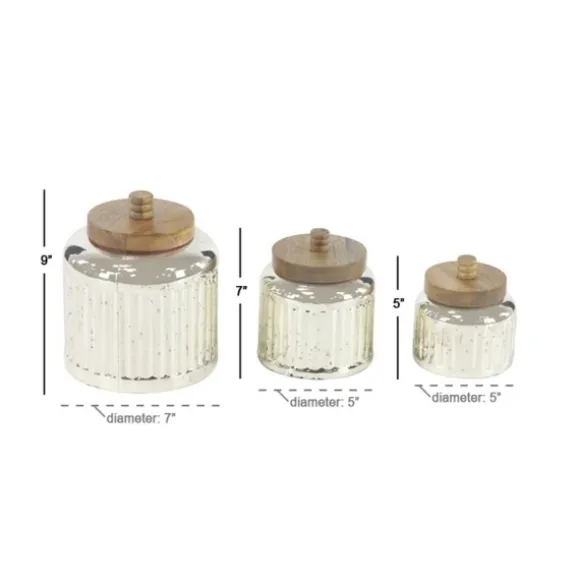 Kirkland's Home Decorative Bowls & Jars-Silver Glass Jars With Wooden Lids, Set Of 3