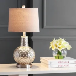 Kirkland's Home Table Lamps-Silver Hammered Mercury Glass Table Lamp