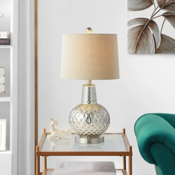 Kirkland's Home Table Lamps-Silver Hammered Mercury Glass Table Lamp