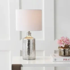 Kirkland's Home Table Lamps-Silver Mercury Glass Cylinder Table Lamp