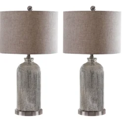 Kirkland's Home Table Lamps-Silver Mercury Glass Ribbed Table Lamps, Set Of 2