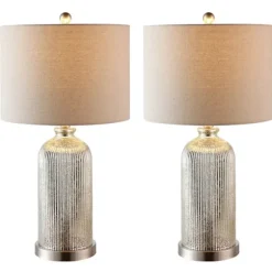 Kirkland's Home Table Lamps-Silver Mercury Glass Ribbed Table Lamps, Set Of 2