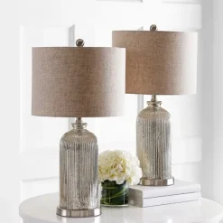 Kirkland's Home Table Lamps-Silver Mercury Glass Ribbed Table Lamps, Set Of 2