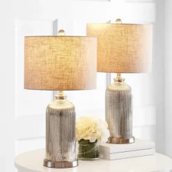 Kirkland's Home Table Lamps-Silver Mercury Glass Ribbed Table Lamps, Set Of 2