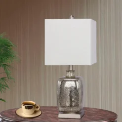 Kirkland's Home Table Lamps-Silver Mercury Glass Square Table Lamp